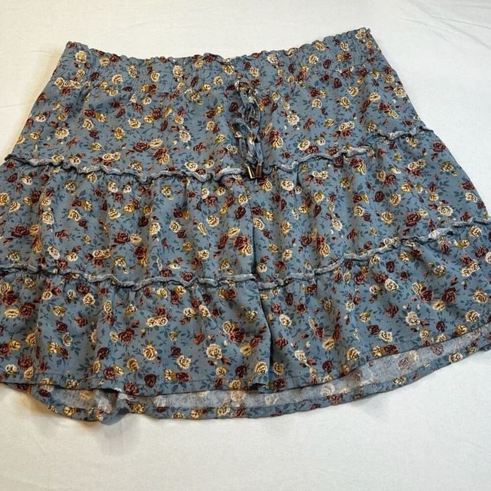 Indigo Rising Floral Print Tiered Ruffle Elastic Waist Mini Skirt Size XL